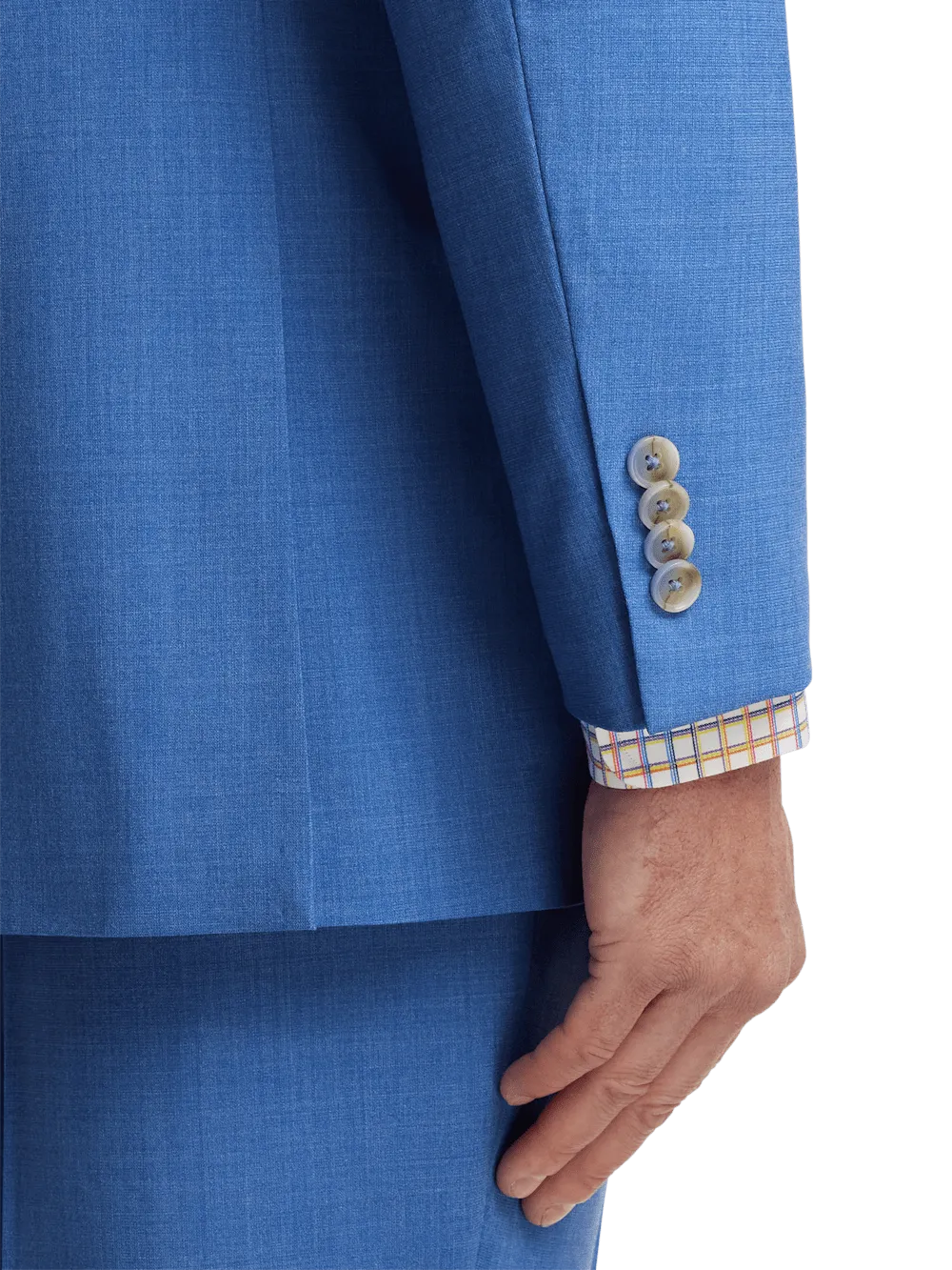 Wool Stretch Bengaline Peak Lapel Suit Jacket - French Blue