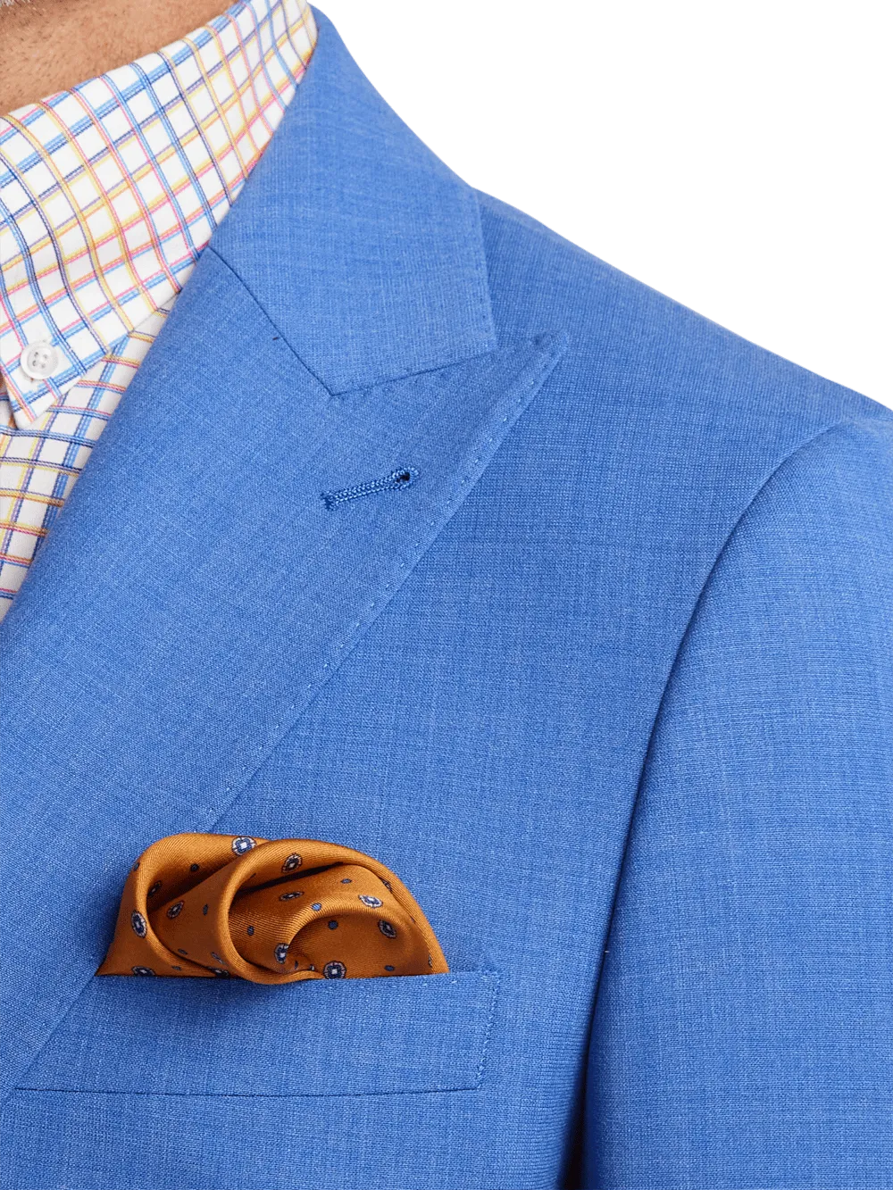 Wool Stretch Bengaline Peak Lapel Suit Jacket - French Blue