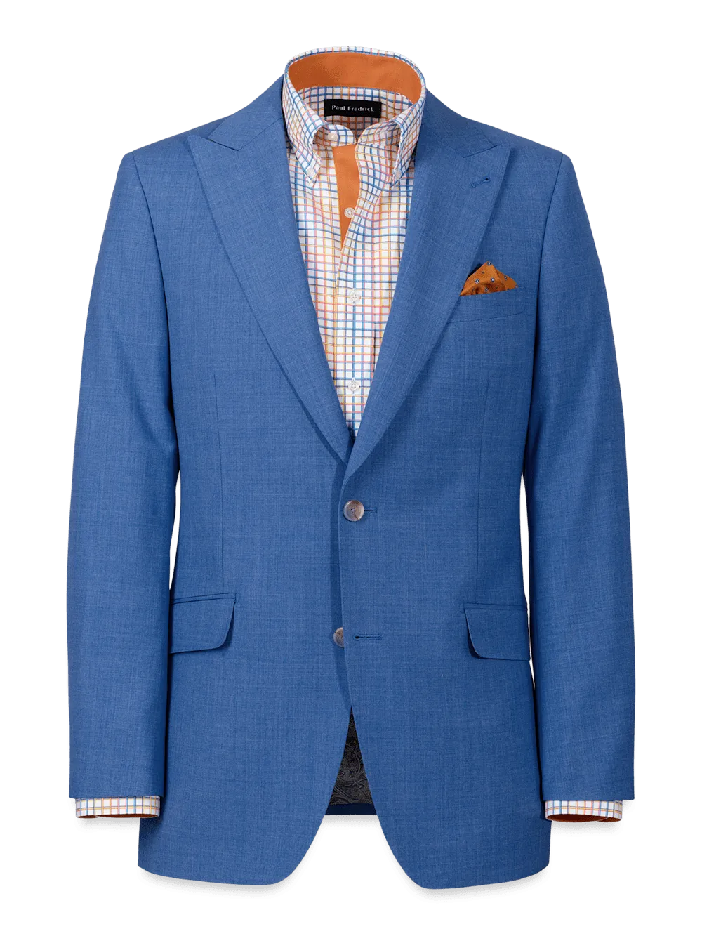 Wool Stretch Bengaline Peak Lapel Suit Jacket - French Blue