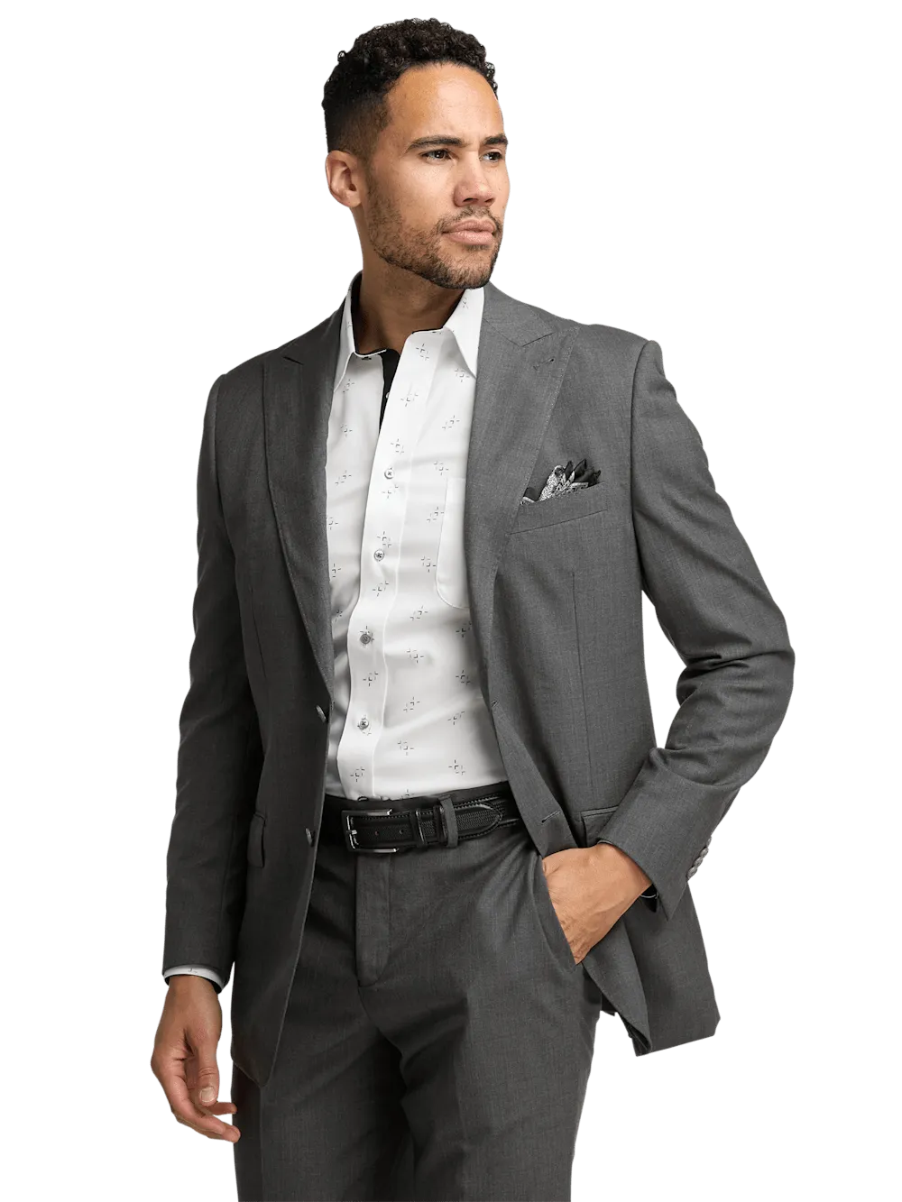 Wool Stretch Bengaline Peak Lapel Suit Jacket - Grey
