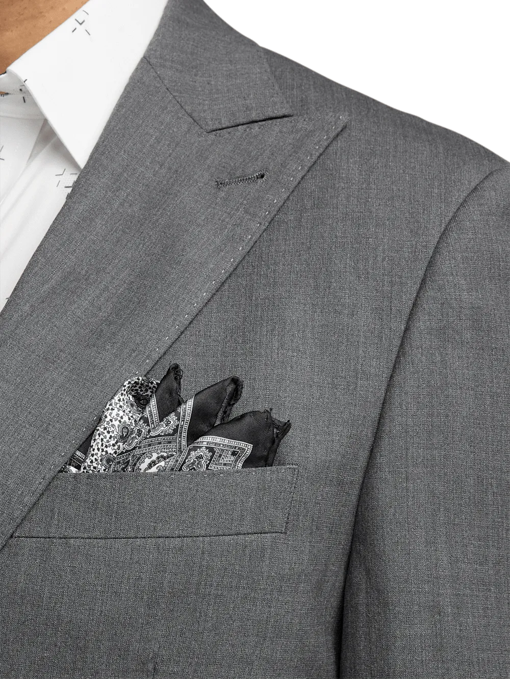 Wool Stretch Bengaline Peak Lapel Suit Jacket - Grey