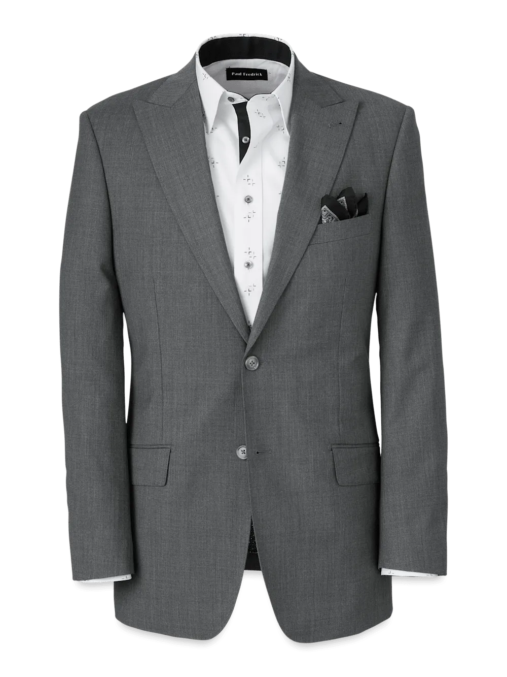 Wool Stretch Bengaline Peak Lapel Suit Jacket - Grey