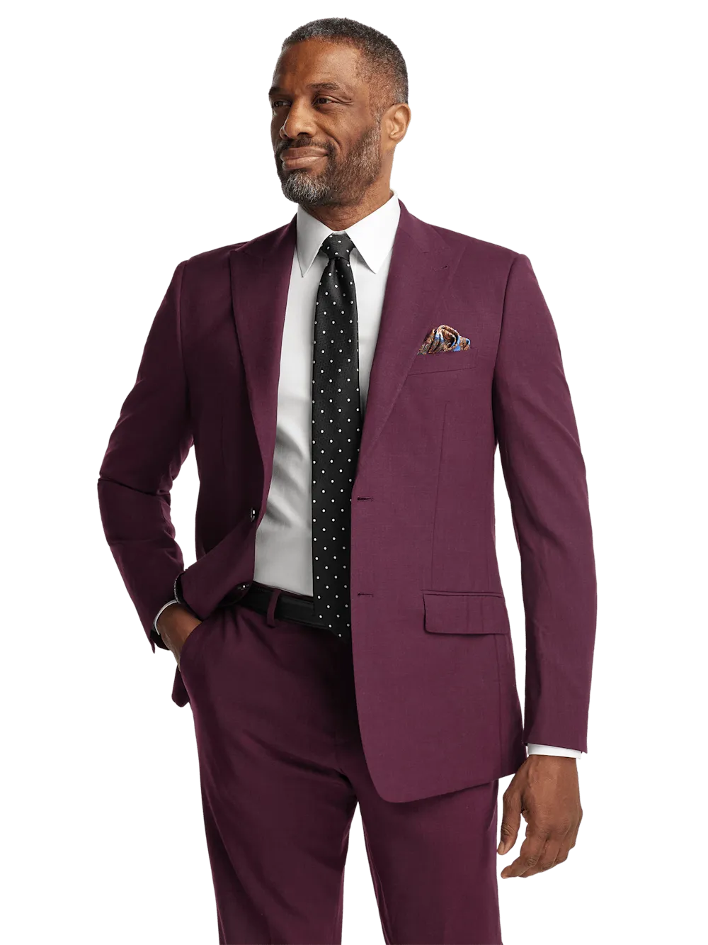 Wool Stretch Bengaline Peak Lapel Suit Jacket - Plum
