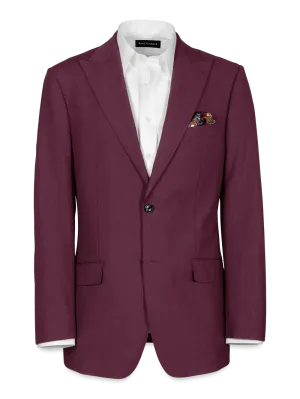 Wool Stretch Bengaline Peak Lapel Suit Jacket - Plum