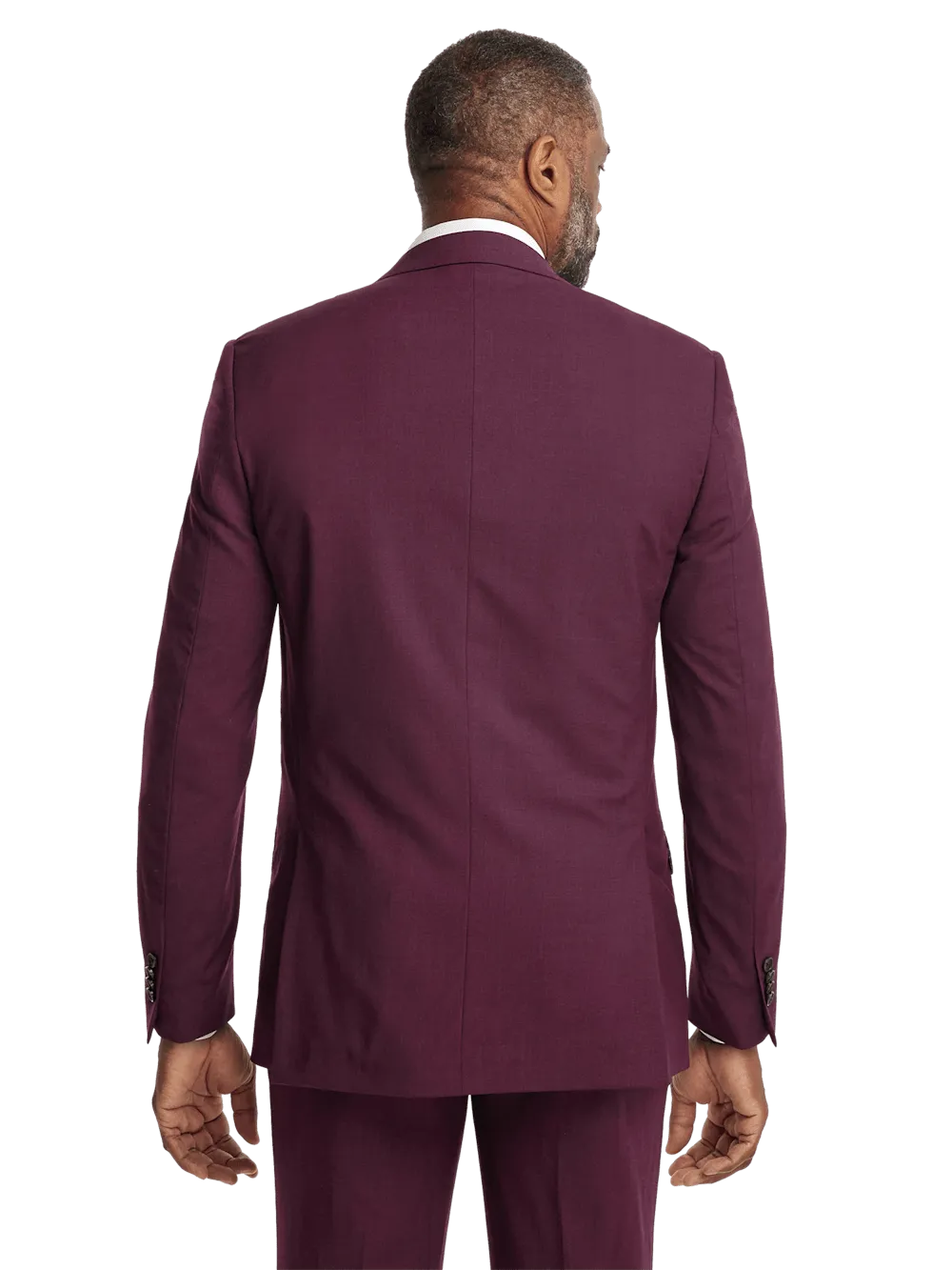Wool Stretch Bengaline Peak Lapel Suit Jacket - Plum
