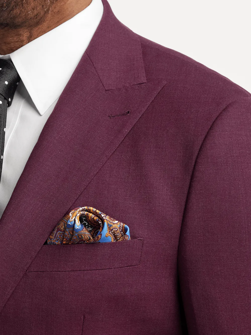 Wool Stretch Bengaline Peak Lapel Suit Jacket - Plum