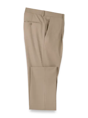 Wool Stretch Bengaline Pleated Suit Pants - Light Tan
