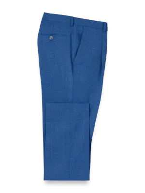 Wool Stretch Bengaline Single Pleated Suit Pants - French Blue