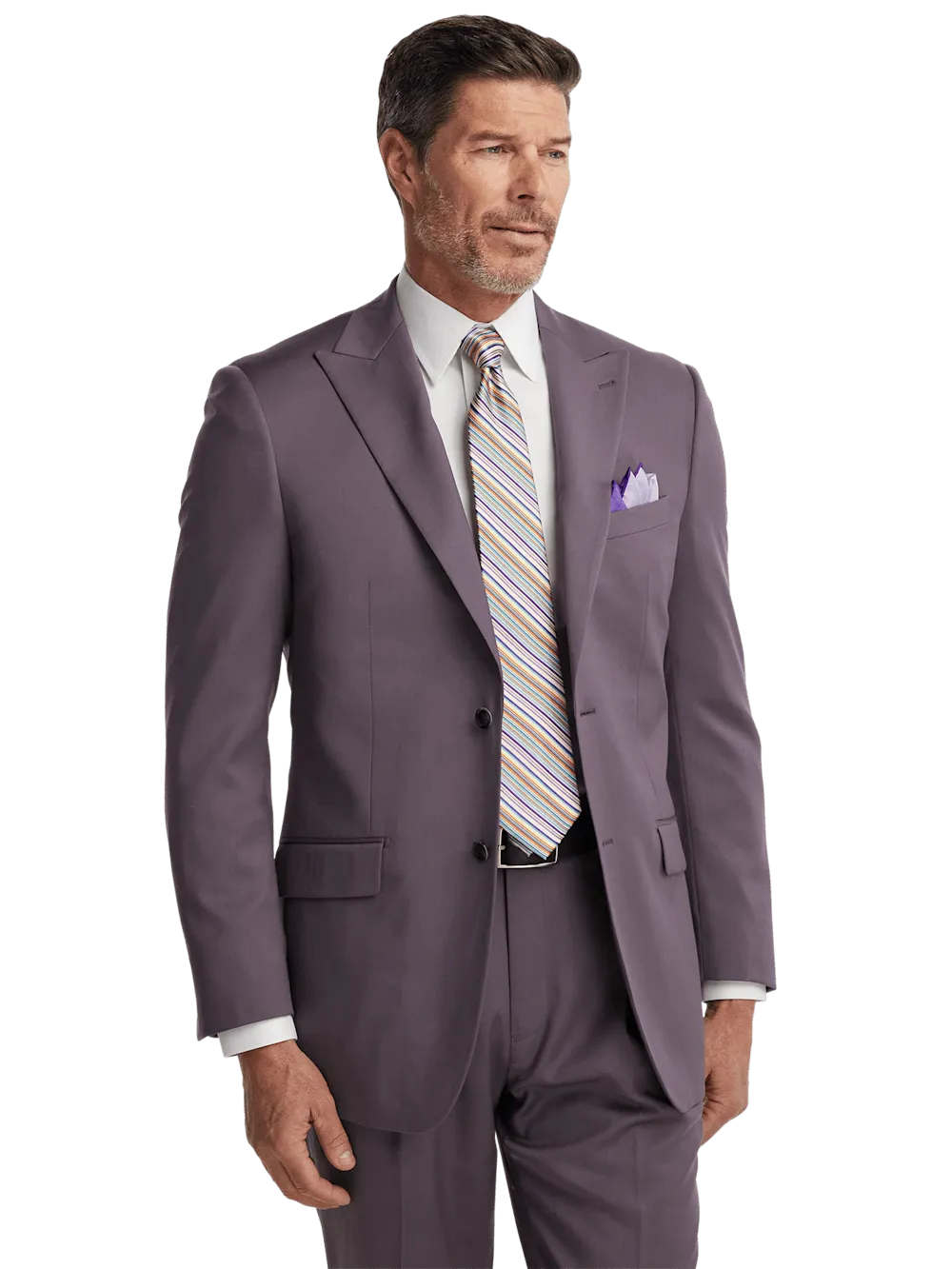 Wool Stretch Single Breasted Peak Lapel Suit Jacket - Slate Purple