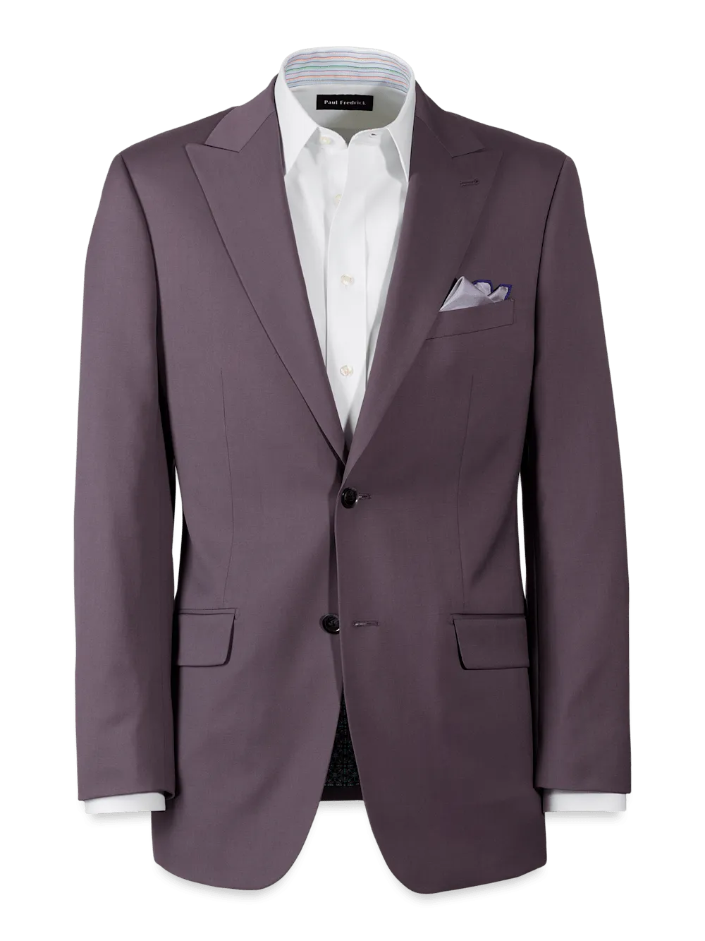 Wool Stretch Single Breasted Peak Lapel Suit Jacket - Slate Purple