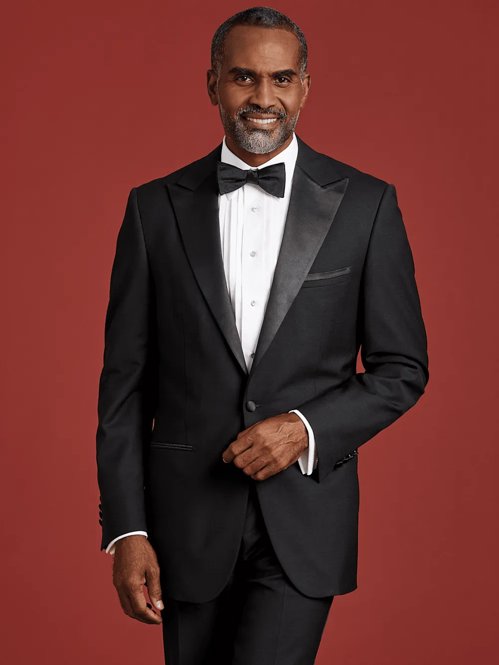 Wool Stretch Single Breasted Peak Lapel Tuxedo Jacket - Black