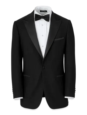 Wool Stretch Single Breasted Peak Lapel Tuxedo Jacket - Black