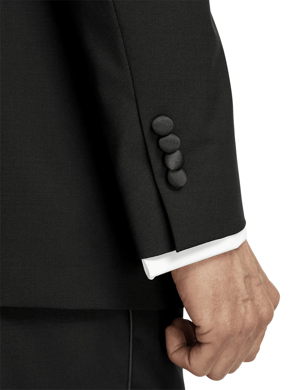 Wool Stretch Single Breasted Peak Lapel Tuxedo Jacket - Black