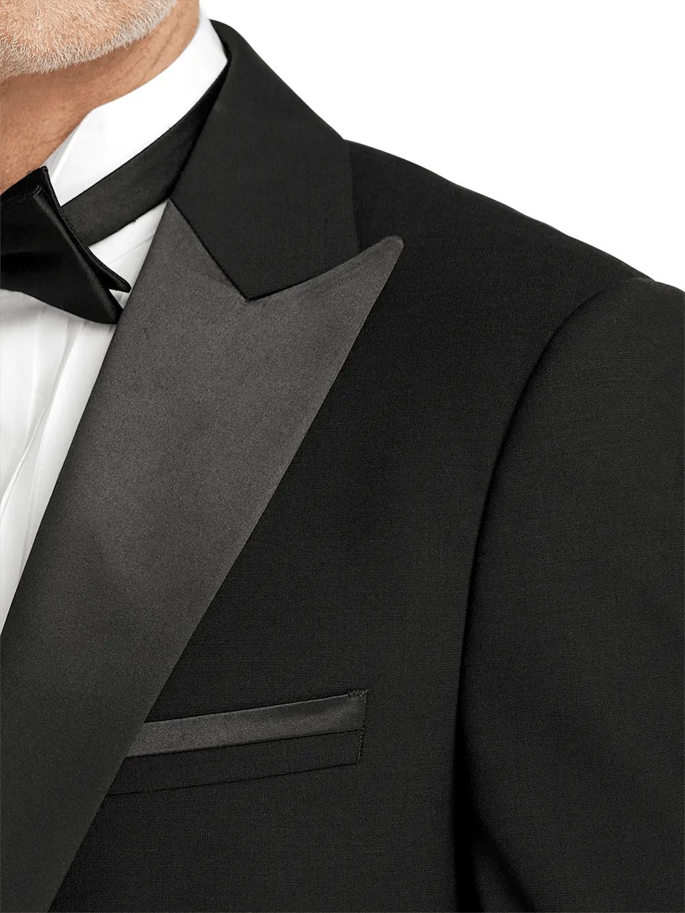 Wool Stretch Single Breasted Peak Lapel Tuxedo Jacket - Black