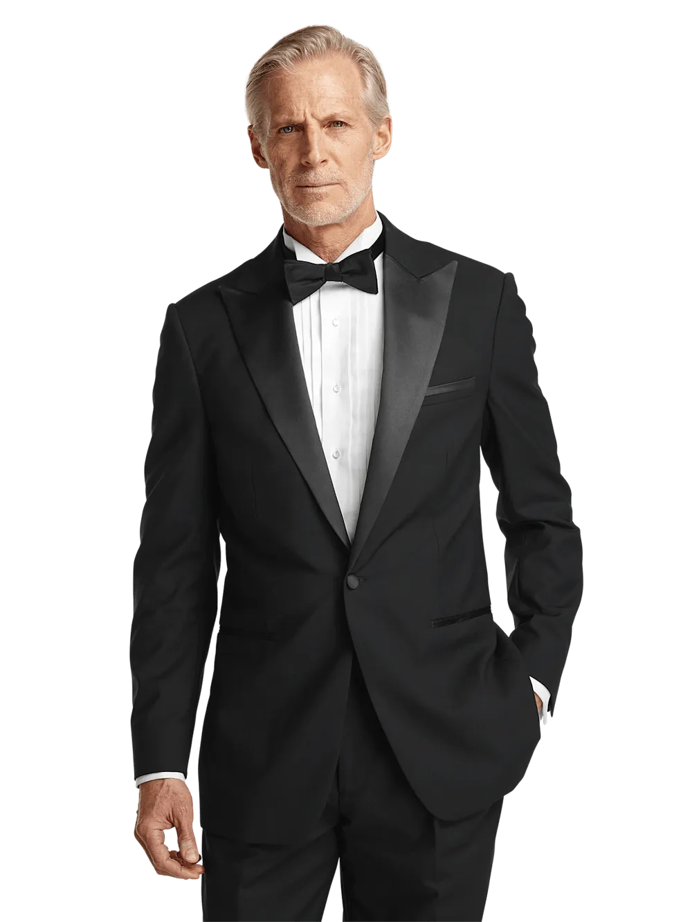 Wool Stretch Single Breasted Peak Lapel Tuxedo Jacket - Black