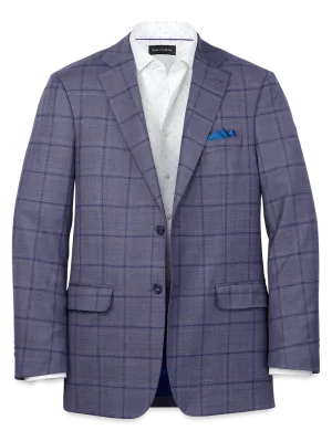 Wool Stretch Windowpane Single Breasted Notch Lapel Sport Coat - Purple