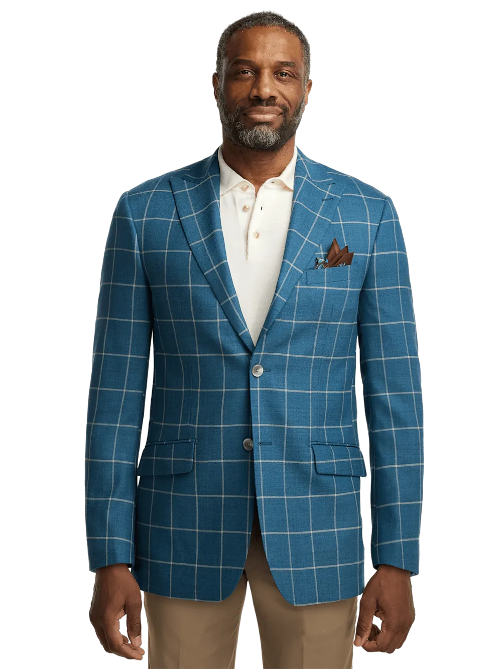 Wool Windowpane Single Breasted Peak Lapel Sport Coat - Teal