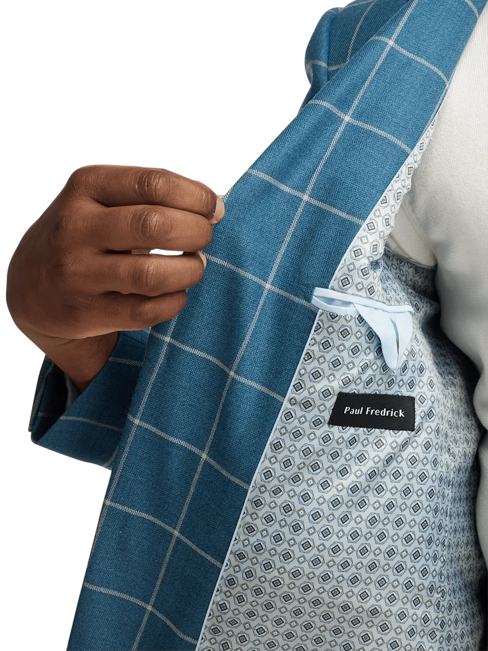 Wool Windowpane Single Breasted Peak Lapel Sport Coat - Teal