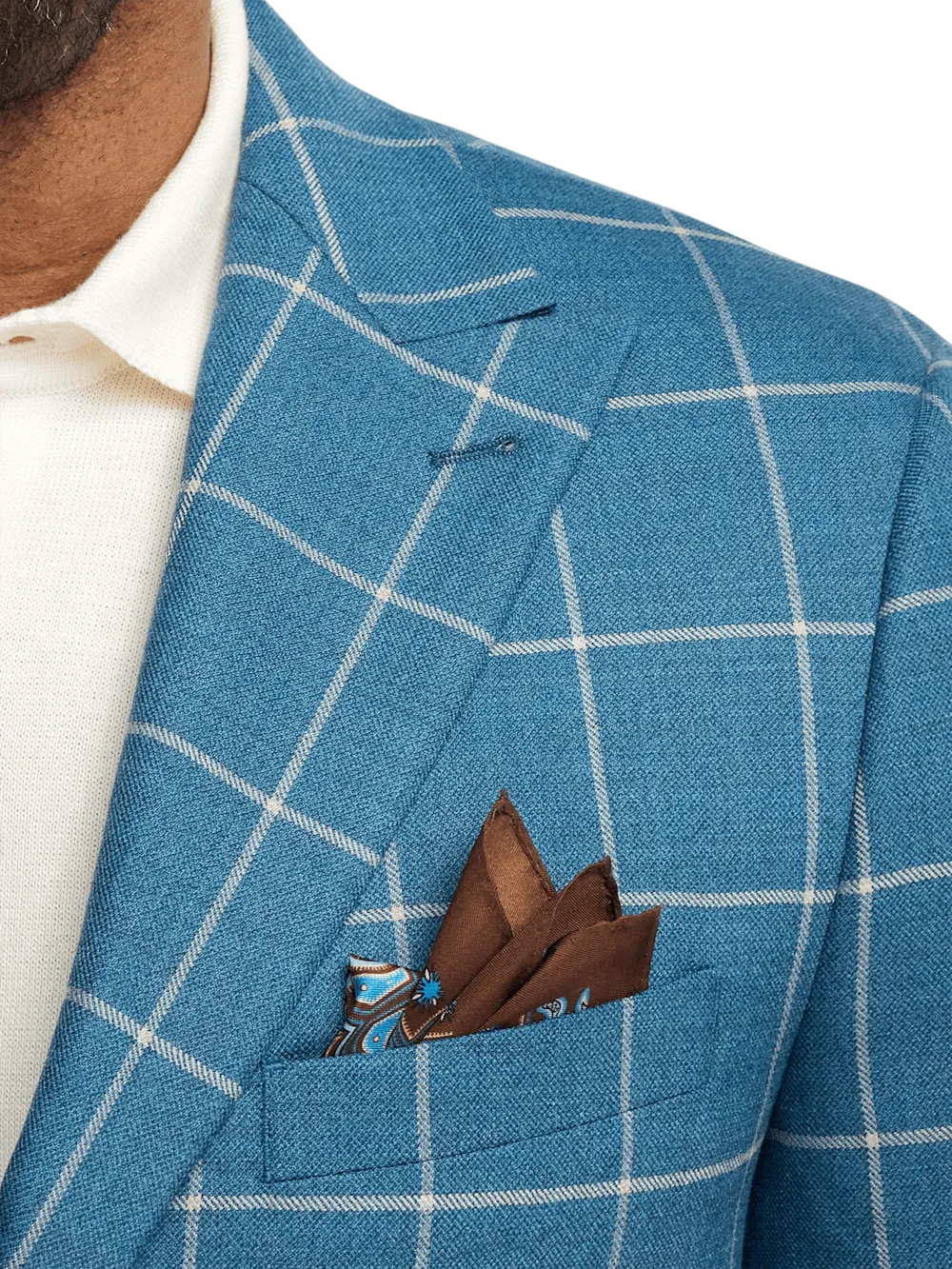 Wool Windowpane Single Breasted Peak Lapel Sport Coat - Teal