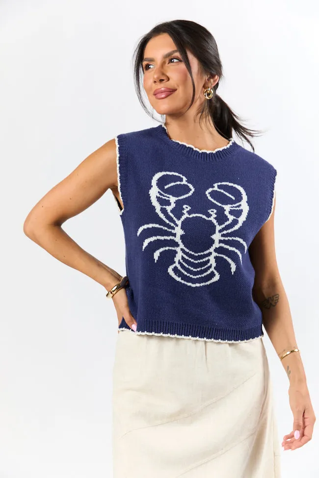 You're My Lobster Navy Whipstitch Trim Sweater Tank